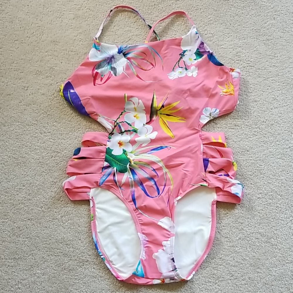 6 Shore Road Pink Floral Strappy Sides Swimsuit